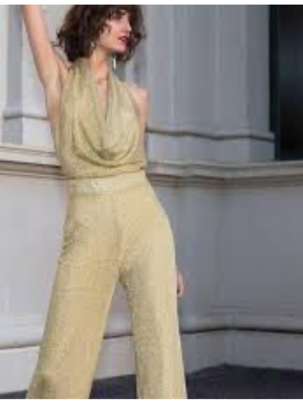 MISHA COLLECTION Gold Halter Wide-Leg Jumpsuit